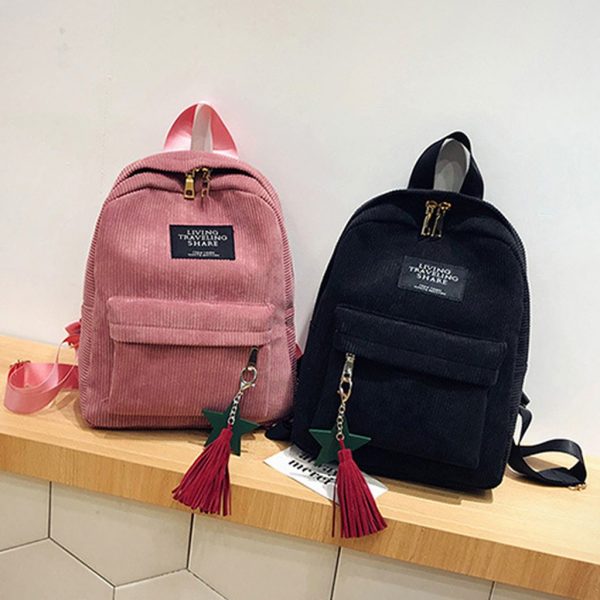 Women’s Backpack Fashion Canvas Tassel School Bags Travel Backpack Black Bag for Women May3