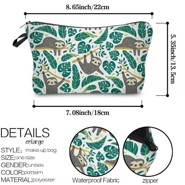 Sloth Cosmetic Bag Waterproof Printing Swanky Turtle Leaf Toilet Bag Custom Style for Travel