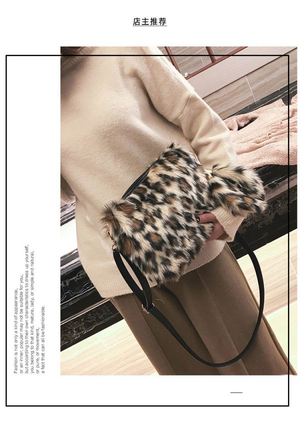 Soft Warm Fur Bag Shoulder Bag Female Leopard Female Bag Large Plush Winter Handbag Winter Messenger Bag Fashion