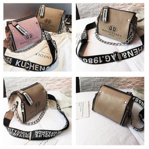 Women’s Leather Messenger Bag | Wide Strap Chains